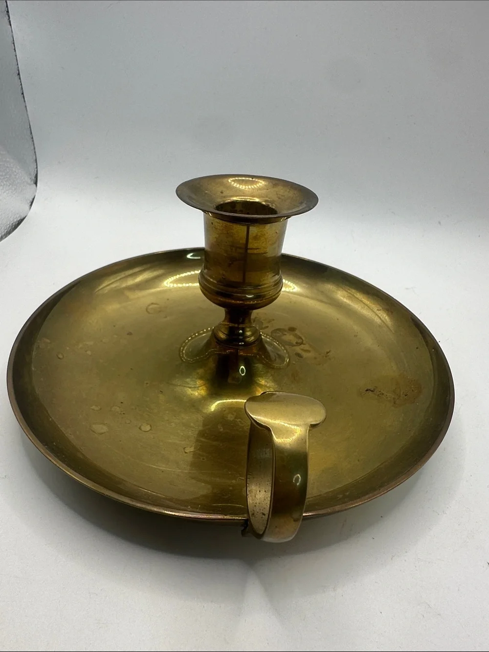 Brass Chamberstick Candle Holder - Handled Tray Style 7” diameter